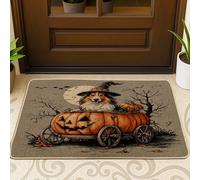 Halloween Rough Collie Dog Front Black Door Mat Outside Inside Entrance 29 * 17, Pumpkins Carriage Outdoor Indoor Non Slip Doormat, Small Pet Shoes Off Doormat for Patio Interior Garage