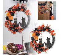 Halloween Round Couple Orange Cat Garland Front Door Decoration Holiday Wall Decoration Garden Decorative Garland Jmq969 (Orange, 35cm)