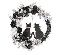 Halloween Round Couple White Cat Garland Front Door Decoration Holiday Wall Decoration Garden Decorative Garland Jmq968 (White, 35cm)