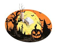 Halloween Round Fitted Tablecloth with Elastic Edge, Spooky Pumpkin Ghost Bat Table Halloween Cover, Stretch Spider Tabl Web