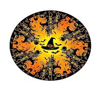 Halloween Round Tablecloth | with Elastic Edge Pumpkin Skeleton Bat Witch Hat | Fall Round Fitted Tablecloth,for Kitchen Dining Holiday Party Family Gathering Outdoor Indoor Patio