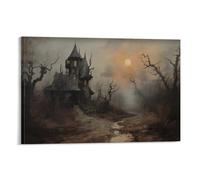 Halloween Rustic Farmhouse Haunting Manor At Sunset Wall Art Paintings Canvas Prints Poster Artwork for Living Room Bedroom Bathroom Office Home Decor 12x18inch(30x45cm)
