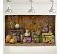 Halloween Rustic Lanterns Backdrop, Spooky Pumpkin and Spider Decorations for Fall Parties, Autumn Photo Background for Halloween Events 71x43 Inch