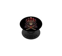 Halloween Samurai Demon Skull Katana Red Moon Oni Mask PopSockets Adhesive PopGrip