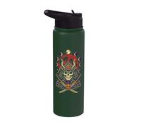 Halloween Samurai Demon Skull Katana Red Moon Oni Mask Stainless Steel Insulated Water Bottle