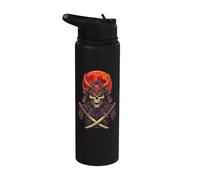 Halloween Samurai Demon Skull Katana Red Moon Oni Mask Stainless Steel Insulated Water Bottle