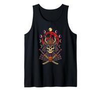 Halloween Samurai Demon Skull Katana Red Moon Oni Mask Tank Top