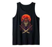 Halloween Samurai Demon Skull Katana Red Moon Oni Mask Tank Top