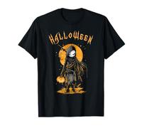 Halloween Samurai Grim Reaper Pumpkin Moon Design T-Shirt