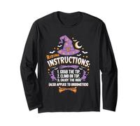 Halloween Sarcasm Humor Witch Broomstick Riding Instruction Long Sleeve T-Shirt