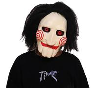 Halloween Saw Mask Scary Jigsaw Costume Props Horror Clown Cosplay Full Head Mask with Hair for Adult Christmas Carnival Festival Party