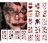 Halloween scar tattoo stickers, 30 realistic fake wounds, scratches, stitching marks, terrifying zombie makeup suitable for party pranks