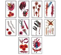 Halloween Scar Tattoos, 10 Sheets Fake Scab Blood and Wound Stickers, for Zombie Makeup Costume Parties and Cosplay Events
