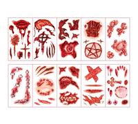 Halloween Scar Tattoos Stickers - 10 Sheets Face Temporary Tattoos - Fake Blood Scar Wounds Stitch Stickers - Halloween Costumes Party Vampire Zombie Makeup For Adults Kids