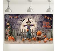 Halloween Scarecrow Backdrop, Spooky Pumpkin Party Decorations, Haunted House Photo Background for Birthday Celebrations 71x43 Inch