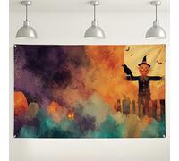 Halloween Scarecrow Wall Backdrop, Spooky Pumpkin Ghostly Decorations, Creepy Indoor/Outdoor Photo Background for Halloween Party Supplies 71x43 Inch