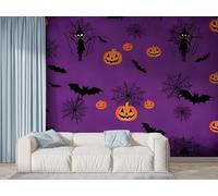 Halloween Scarecrow Wall Mural, Self Adhesive Wallpaper Peel and Stick, Bat Pumpkin Home Decor Photo Wallpaper, Silk Cloth Mural for Living Room & Bedroom, 100x70 cm - F-554