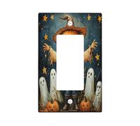 Halloween Scarecrows Decorative Light Switch Cover Wall Plate 1 Gang Single Rocker, Vintage Funny Cute Ghosts Electrical Faceplate for Kitchen Bathroom, Stars Switchcover Decor