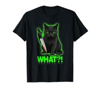 Halloween scary black cats funny kitty what bloody knife cat T-Shirt