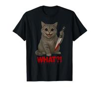 Halloween scary black cats funny kitty what bloody knife cat T-Shirt
