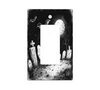 Halloween Scary Cemetery Decorative Light Switch Cover Plate 1 Gang Single Rocker, Gray Ghost Graveyard Bat Electrical Faceplate for Room, Creepy Switchcover Switchplate