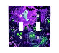 Halloween Scary Cemetery Decorative Light Switch Cover Plate 2 Gang Double Toggle, Horror Spooky Ghost Graveyard Electrical Faceplate for Room, Creepy Scene Switchcover Switchplate