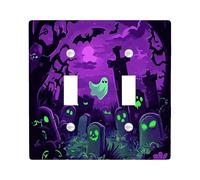 Halloween Scary Cemetery Decorative Light Switch Cover Wall Plate 2 Gang Double Toggle, Horror Spooky Ghost Graveyard Electrical Faceplate for Room, Creepy Scene Switchcover Switchplate