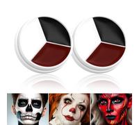 Halloween Scary Clown Makeup Black White Red Face Paint 2 Pcs, Cream Black and White Body Paint Full Coverage, Pale Foundation for Halloween SFX Cosplay Joker Skull Zombie Vampire Pennywise Costume