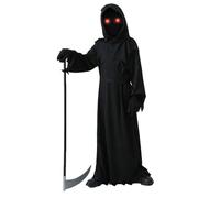 Halloween Scary Costumes - Creepy Horror Outfits | Glowing Red Eye Dress Up Cosplay Set With Scythe For Children Boys Girls Teens Party Costumes Trick Or Treat Spooky Event Fun