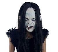 Halloween Scary Devil Ghost Mask with Bloody Teeth Halloween Costume Face Mask and Hair(Black, One Size)