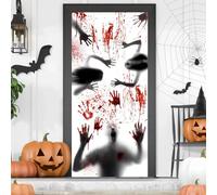 Halloween Scary Door Banner 180x90cm - Horror Front Door Cover with Bloody Hands, Creepy Clown & Terrifying Nun, Spooky Porch Decoration for Party, Yard, Home, Haunted House (Shadow)