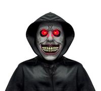 Halloween Scary Exorcist Mask Black Hooded Cloak Set, Unisex Adults Demon Zombie Cosplay Costume Fancy Dress Creepy Smile Mask for Men Women Party Prank Games