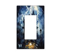 Halloween Scary Haunted House Decorative Light Switch Cover Plate 1 Gang Single Rocker, Horror Castle Ghost Scenic Electrical Faceplate for Room, Spooky Creepy Switchcover Switchplate
