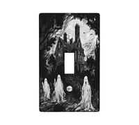 Halloween Scary Haunted House Decorative Light Switch Cover Plate 1 Gang Single Toggle, Vintage Horror Castle Ghost Electrical Faceplate for Room, Creepy Switchcover Switchplate