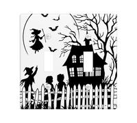 Halloween Scary Haunted House Decorative Light Switch Cover Plate 2 Gang Double Toggle, Black Spooky Witch Castle Electrical Switchplate, Horror Creepy Electrical Faceplate for Bedroom Room