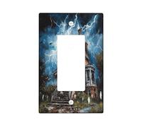 Halloween Scary Haunted House Decorative Light Switch Cover Wall Plate 1 Gang Single Rocker, Horror Castle Ghost Scenic Electrical Faceplate for Room, Spooky Creepy Switchcover Switchplate