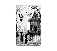 Halloween Scary Haunted House Decorative Light Switch Cover Wall Plate 1 Gang Single Toggle, Black Spooky Witch Castle Electrical Switchplate, Horror Creepy Electrical Faceplate for Bedroom Room