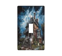 Halloween Scary Haunted House Decorative Light Switch Cover Wall Plate 1 Gang Single Toggle, Horror Castle Ghost Scenic Electrical Faceplate for Room, Spooky Creepy Switchcover Switchplate