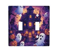Halloween Scary Haunted House Decorative Light Switch Cover Wall Plate 2 Gang Double Toggle, Fun Horror Castle Ghost Electrical Faceplate for Room, Spooky Creepy Switchcover Switchplate