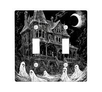 Halloween Scary Haunted House Decorative Light Switch Cover Wall Plate 2 Gang Double Toggle, Vintage Horror Castle Ghost Electrical Faceplate for Room, Creepy Switchcover Switchplate