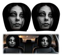 Halloween Scary Headrest Covers For Cars 2PCS, Elastic ghost faces Headrest Covers For Halloween, Suitable For Halloween, Cosplay, Nighttime Drives, Spooky Car Interior Accessories (Female Ghost)