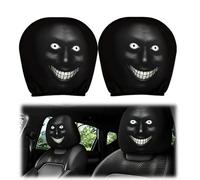 Halloween Scary Headrest Covers For Cars 2PCS, Elastic ghost faces Headrest Covers For Halloween, Suitable For Halloween, Cosplay, Nighttime Drives, Spooky Car Interior Accessories (Grinning Ghost)