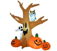 Halloween Scary Lighting Inflatable Tree 240cm Large Ghost 3 Pumpkins Owl 4 LED