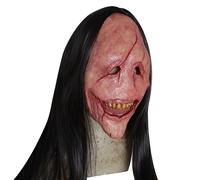 Halloween Scary Mask, Latex Realistic Demon Mask with Black Long Hair, Creepy Scar Face Mask for Men Women Halloween Cosplay