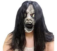 Halloween Scary Mask Vampire Witch Ghost Latex Full Head Mask with Hair Novelty Headwear Fancy Dress Horror Devil Zombie Facewear for Men Women Cosplay Costume Party Props