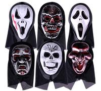 Halloween Scary Masks, 6 PCS Scream Masks for Adults/Kids, Skull Cosplay Mask, Halloween Dress Party Masquerade Scary Bar Anonymous Mask for Men Women A