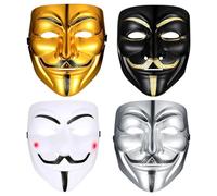 Halloween Scary Masks, V for Vendetta Guy Mask, 4 Pcs Halloween Costume Cosplay Party Anonymous Mask for Adults Kids Unisex, 4 Colours, 19 * 16CM