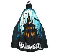 Halloween Scary Night Castle Hooded Cloak For Men Women, Halloween Hooded Capes With Hood & Neck Tie, Long Adult Halloweens Cloaks Witch Wizard Costume Cosplay Capes