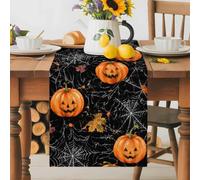 Halloween Scary Pumpkins Table Runner 72 Inches Long,Table Runners Kitchen Dining Tables Decoration for Home Party Decor, Spiderwebs on Black Tables Runner Wedding Dresser Scarf