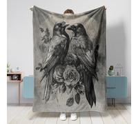 Halloween Scary Raven Throw Blanket 60''x80'', Aesthetic Gothic Horror Crow Big Small Fuzzy Blanket for Couch Living Room Beach Travel, Goth Creepy Home Sofa Decorations